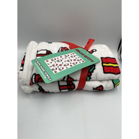 Hello Kitty Christmas Holiday Kitchen Hand Towels 2 Pack Set New Santa Hat 16x28 - Picture 5 of 7
